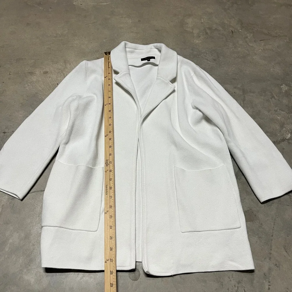 Quince Organic Cotton Knit Blazer Ivory White Open Front Cardigan Jacket Size M